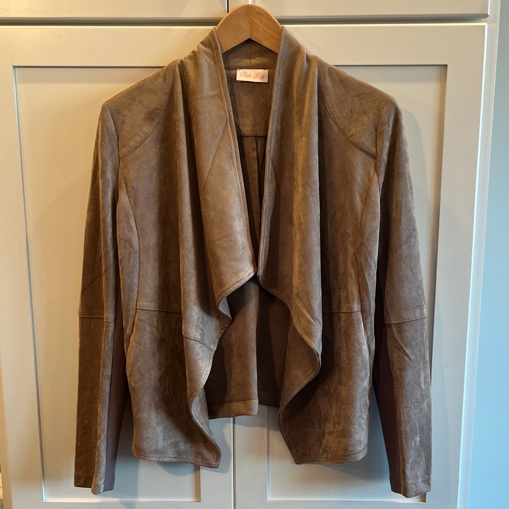 NWOT Taupe Sueded Womens Drape-front Jacket